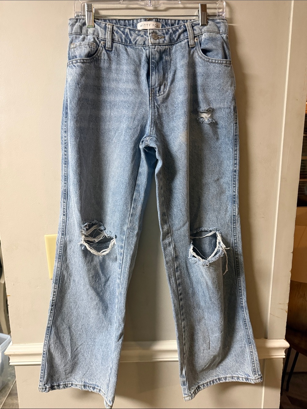 Light Blue Distressed Wide-Leg Jeans